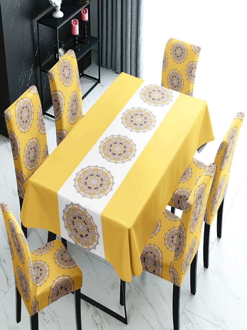 Buy HOKIPO Yellow White 7 Pieces Printed Suitable Chair Covers With Table Cloth Chair Cover for Unisex 30271540 Myntra