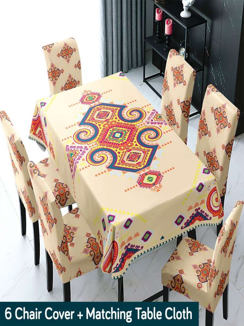 Buy HOKIPO Beige Colored Red 7 Pieces Printed Suitable Chair Covers With Table Cloth Chair Cover for Unisex 30271545 Myntra