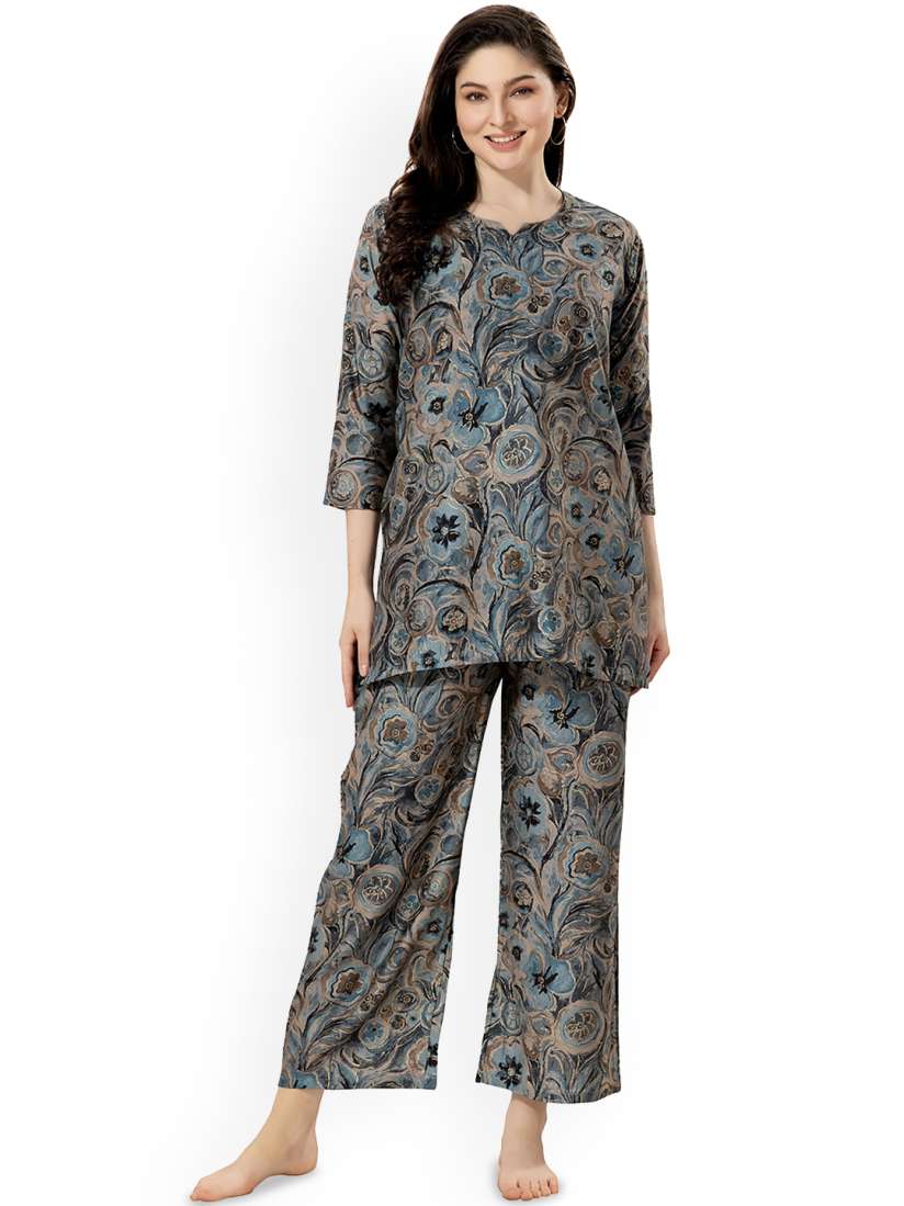 Buy NIGHT FLOSS Printed Pure Cotton Kurti With Pyjamas Night suits for Women 30280205 Myntra