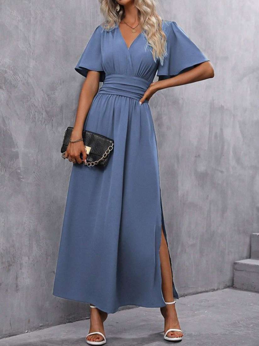 Long georgette v neck wrap cheap