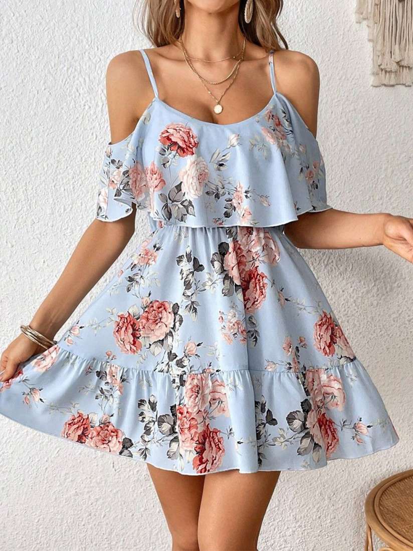 Buy StyleCast Floral Print Cold Shoulder Tiered Fit Flare Mini Dress Dresses for Women 30280829 Myntra