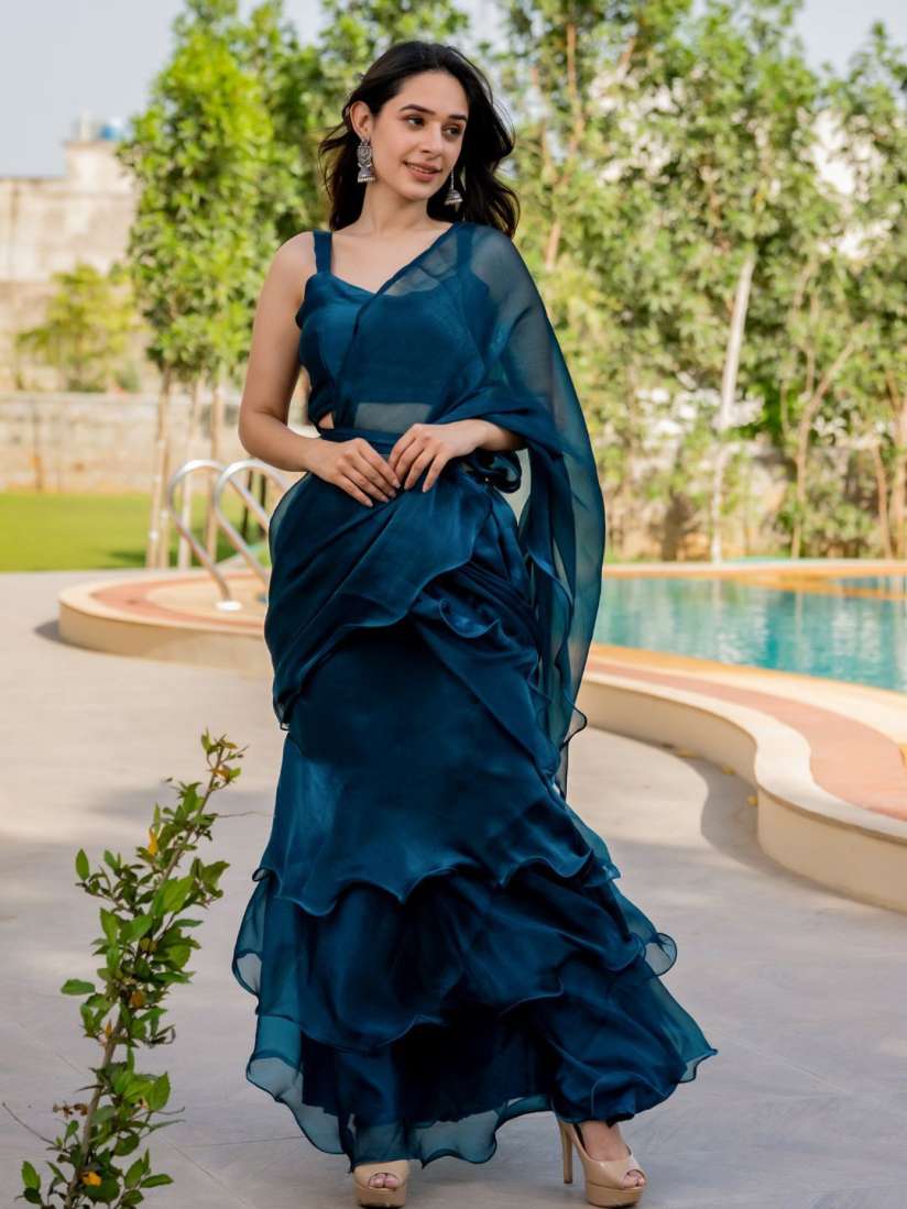 Buy HOUSE OF JAMOTI Tissue Shimmer Ruffle Saree Sarees for Women 30282933 Myntra