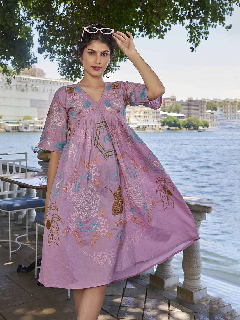 Floral Cut Jacquard Sleeves A-Line Dress