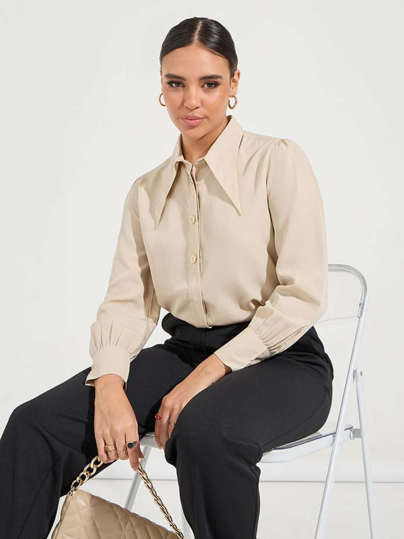 Buy Styli Women Regular Fit Formal Shirt with Pointed Long Collar Shirts for Women 30289301 Myntra