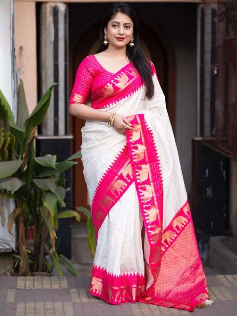 Buy LADY SHOPI Checked Zari Pure Silk Banarasi Saree Sarees for Women 30290134 Myntra