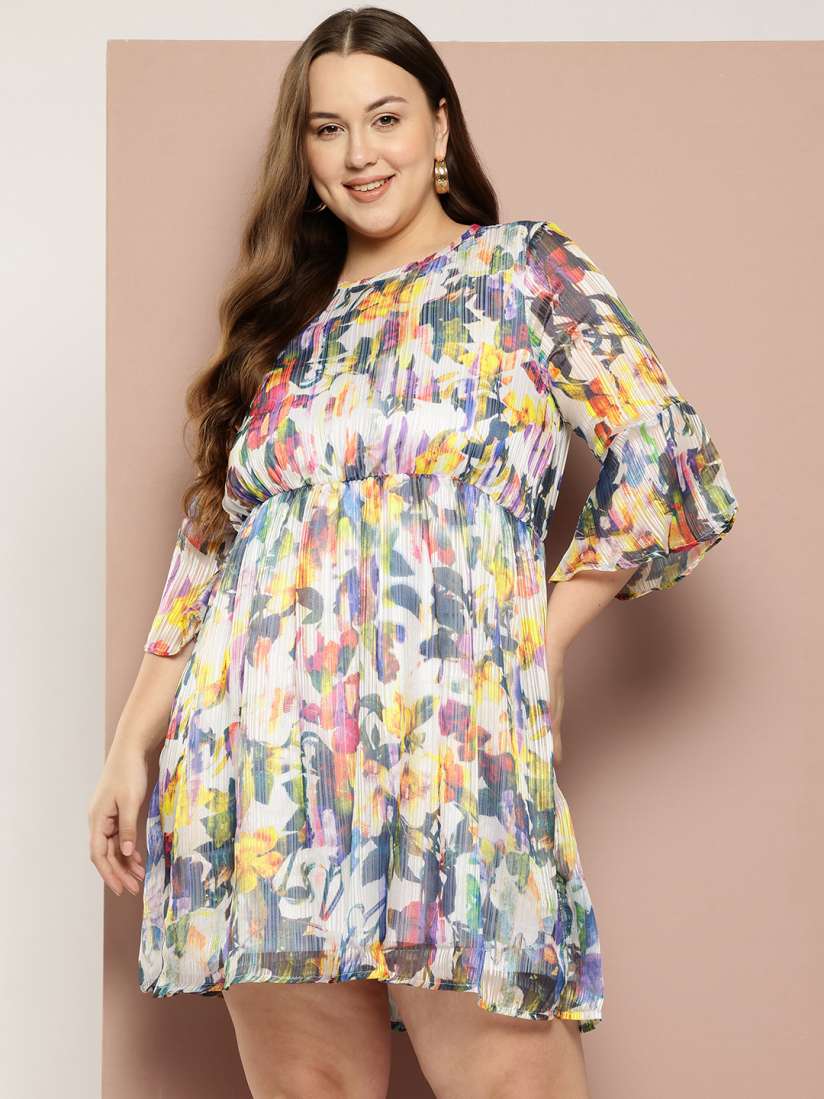 Buy Sztori Plus Size Floral Print Puff Sleeves A Line Mini Dress Dresses for Women 30290737 Myntra