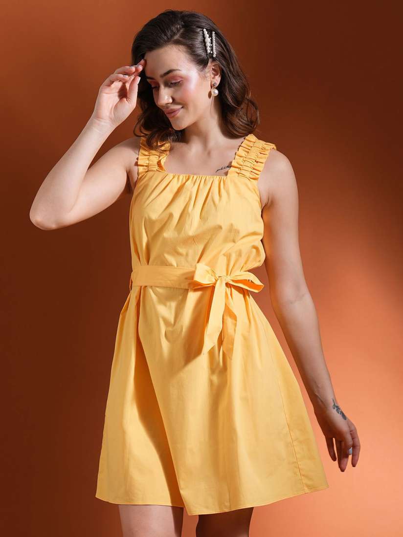 Buy Globus Women Square Neck Shoulder Strap Belted Mini A Line Dress Dresses for Women 30294575 Myntra