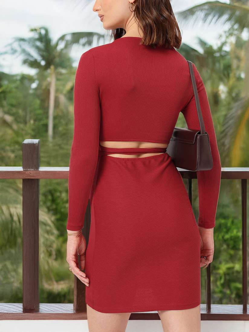 Buy DressBerry Baddie Vibes Ribbed Tie Up Cut Out Detail Bodycon Dress Dresses for Women 30294618 Myntra