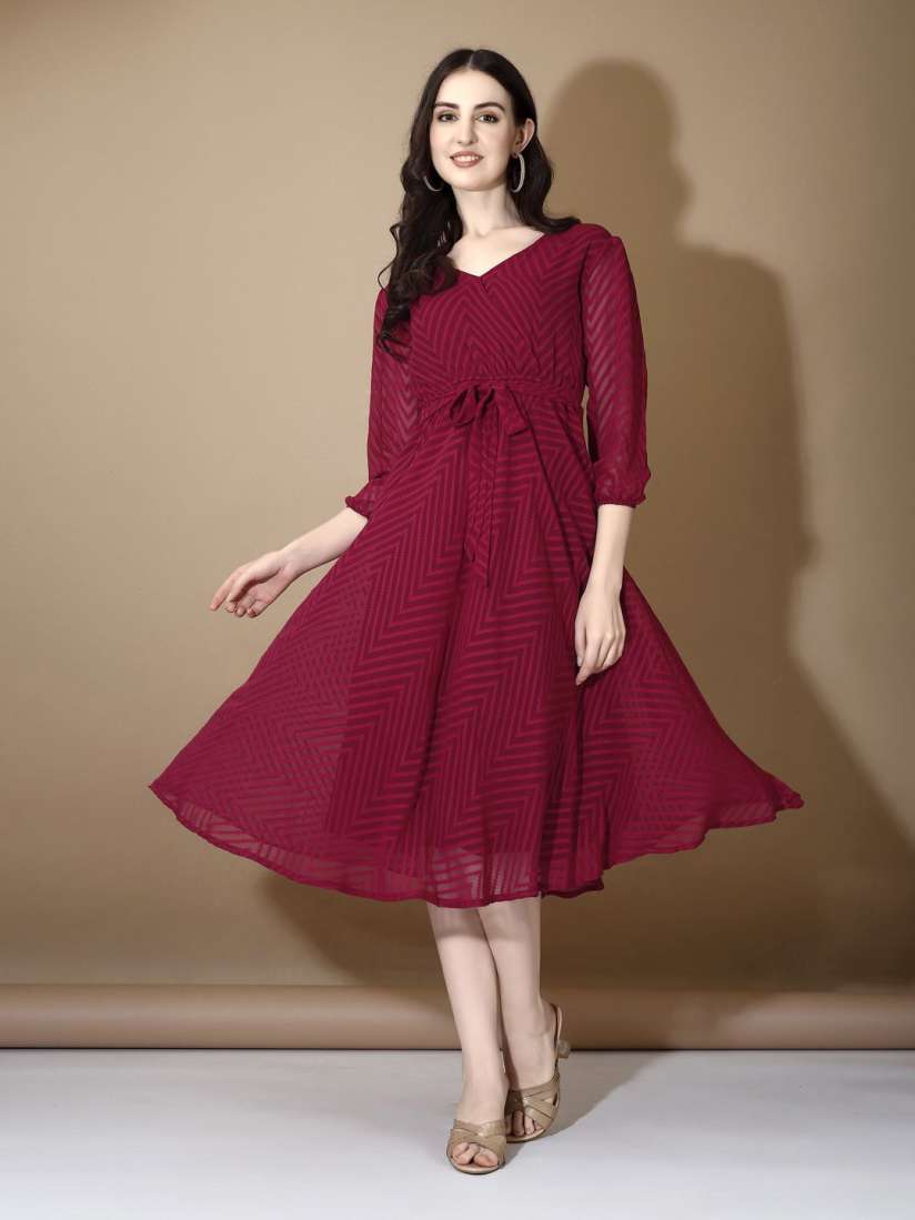 Buy Fashion Basket Women Self Design Georgette V Neck Fit and Flare Midi Dress Dresses for Women 30299126 Myntra