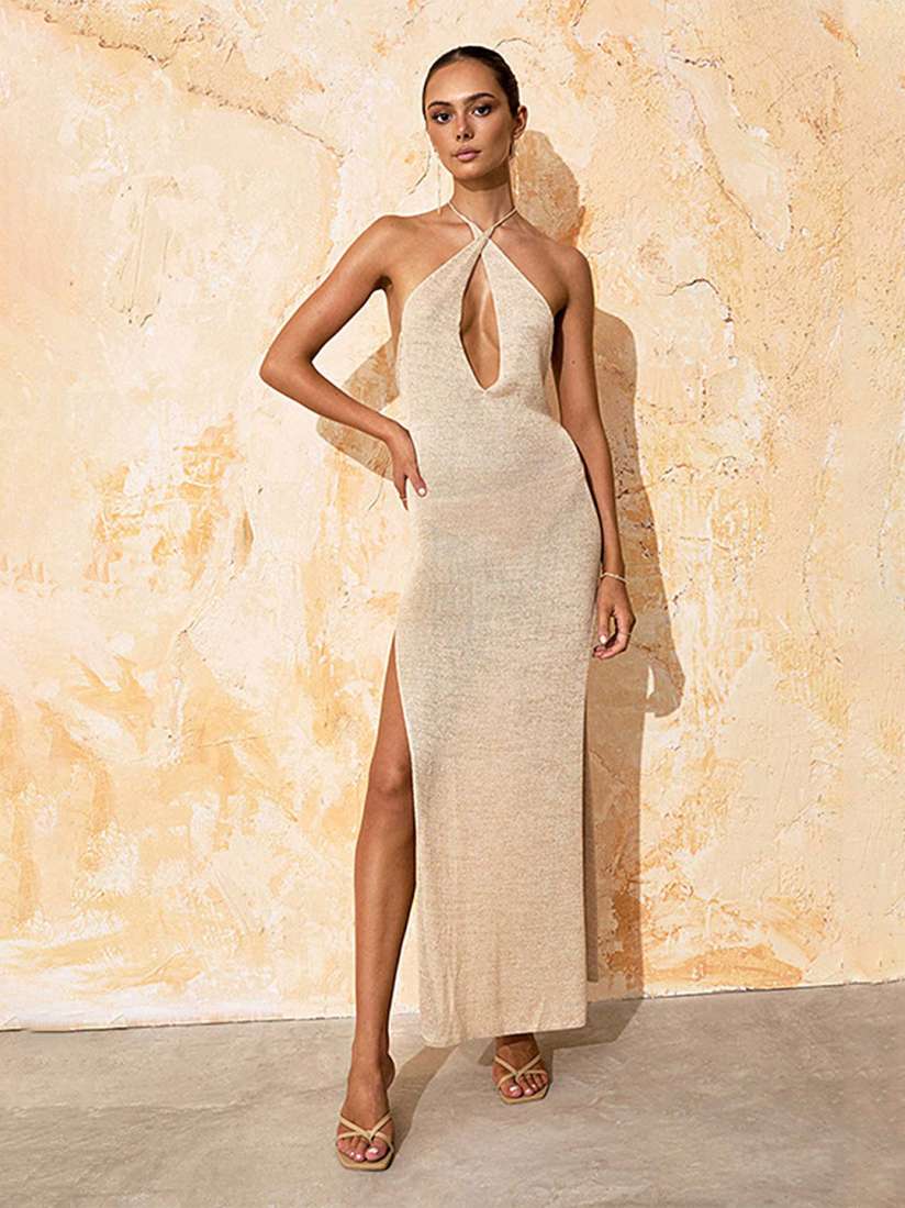 Buy LULU SKY Halter Neck Backless Double slit Beach Maxi Dress Dresses for Women 30299282 Myntra
