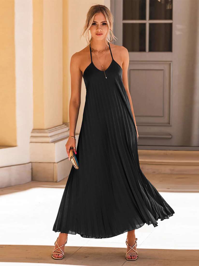 Buy LULU SKY Pleated Halter Neck Backless Maxi Dress Dresses for Women 30299330 Myntra
