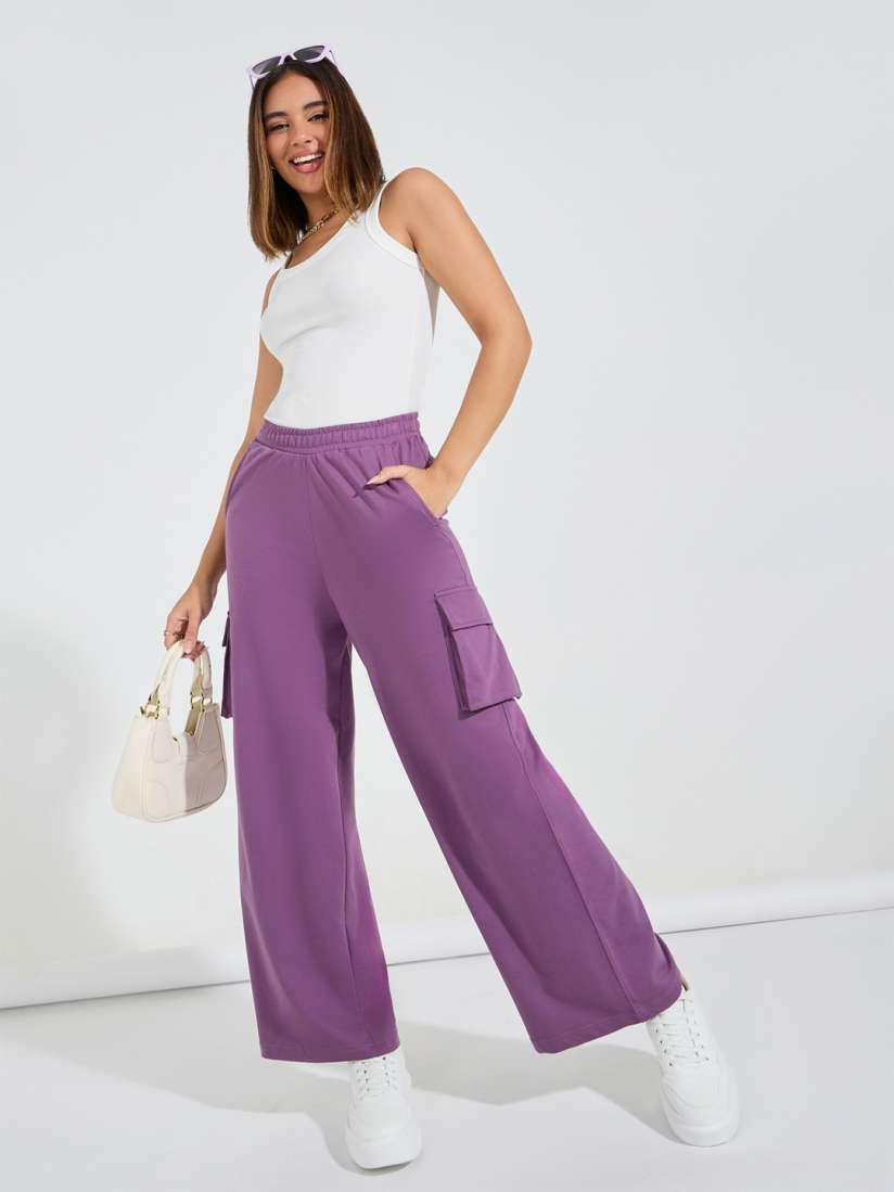Buy Styli High Waisted Wide Leg Flared Joggers Track Pants for Women 30300476 Myntra