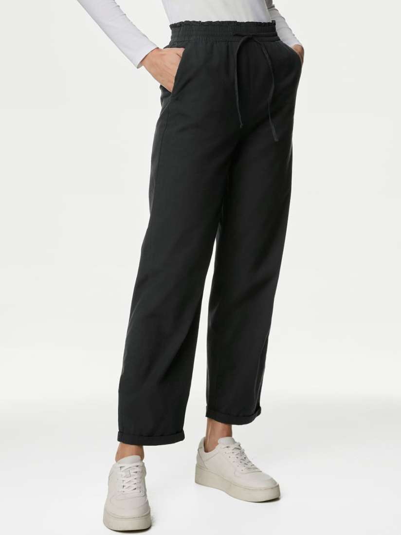Buy Marks Spencer Women Cotton Straight Fit High Rise Trousers Trousers for Women 30300696 Myntra