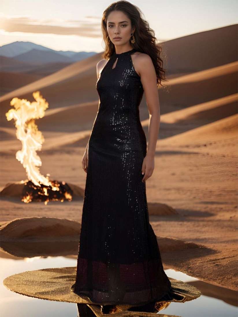 Buy BAESD Embellished Keyhole Neck Sleeveless Sequinned Net Maxi Gown Dress Dresses for Women 30301161 Myntra