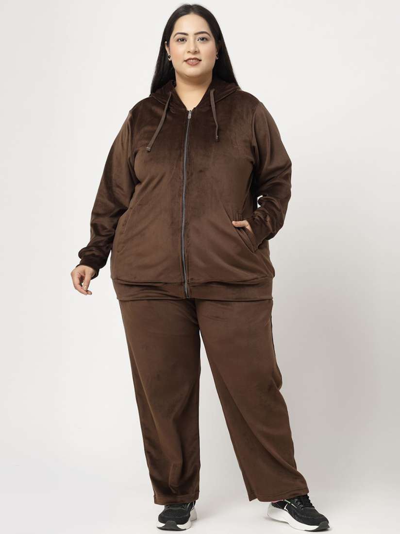 Buy plusS Women Plus Size Velvet Hooded Tracksuit Tracksuits for Women 30304095 Myntra