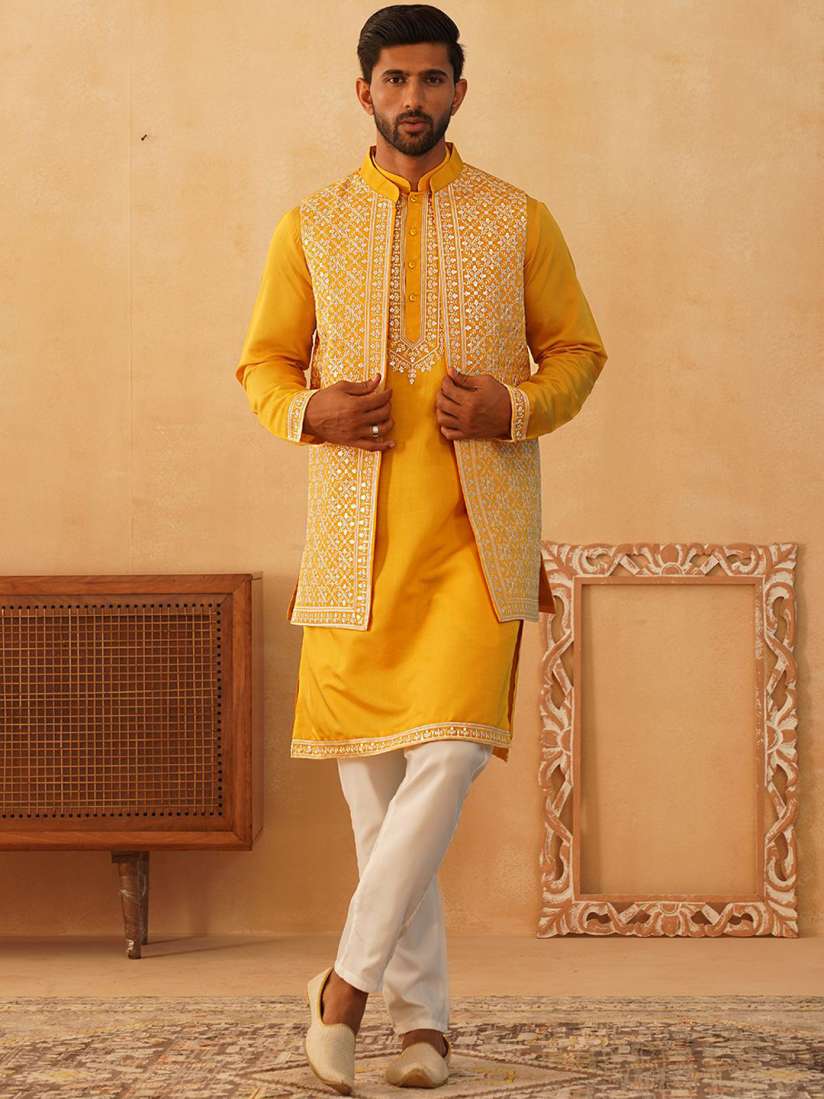 Yellow kurta with waistcoat outlet