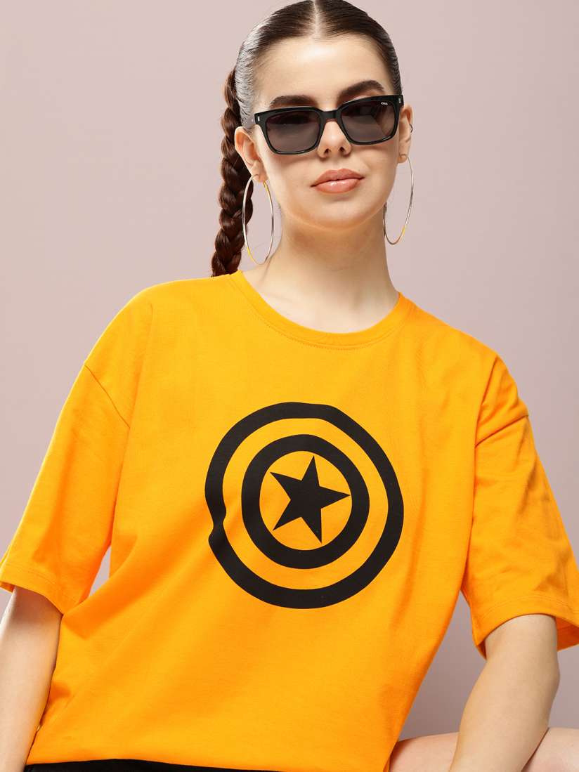 Buy Kook N Keech Captain America Printed Drop Shoulder Sleeves Pure Cotton T shirt Tshirts for Women 30371453 Myntra