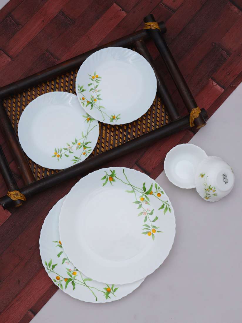 Buy Laopala Novo Collection 6 Pieces White Green 6 Pieces Vivid Greens Printed Dinner Set Dinner Set for Unisex 30398303 Myntra