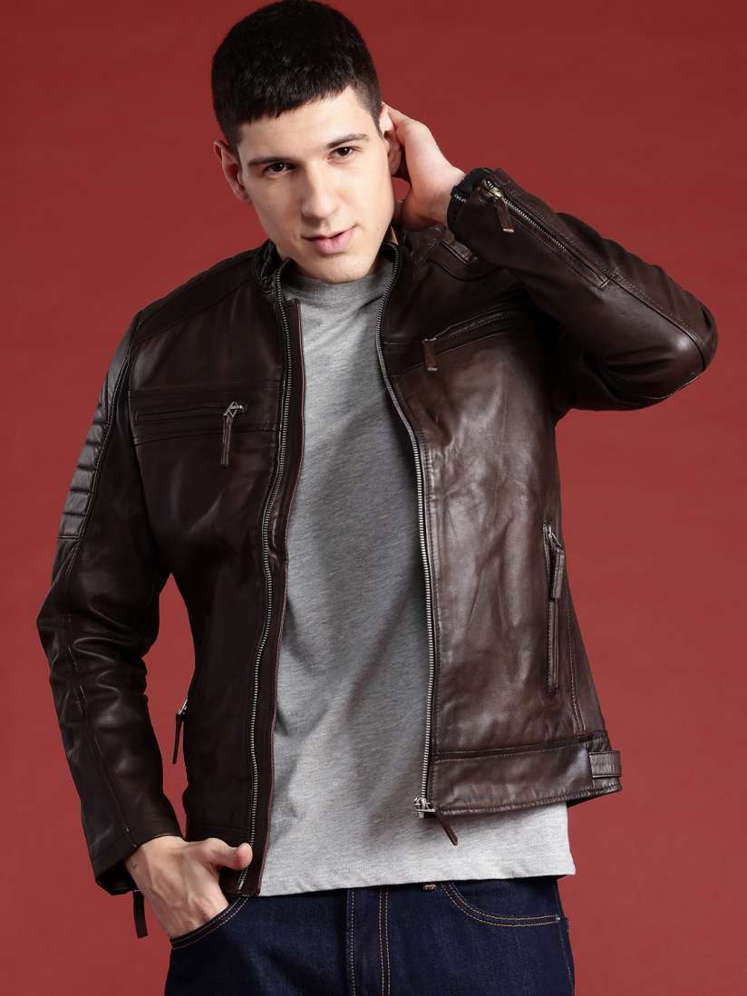 Buy Leather Retail Men Multi Pocket Leather Biker Jacket Jackets for Men 30409302 Myntra