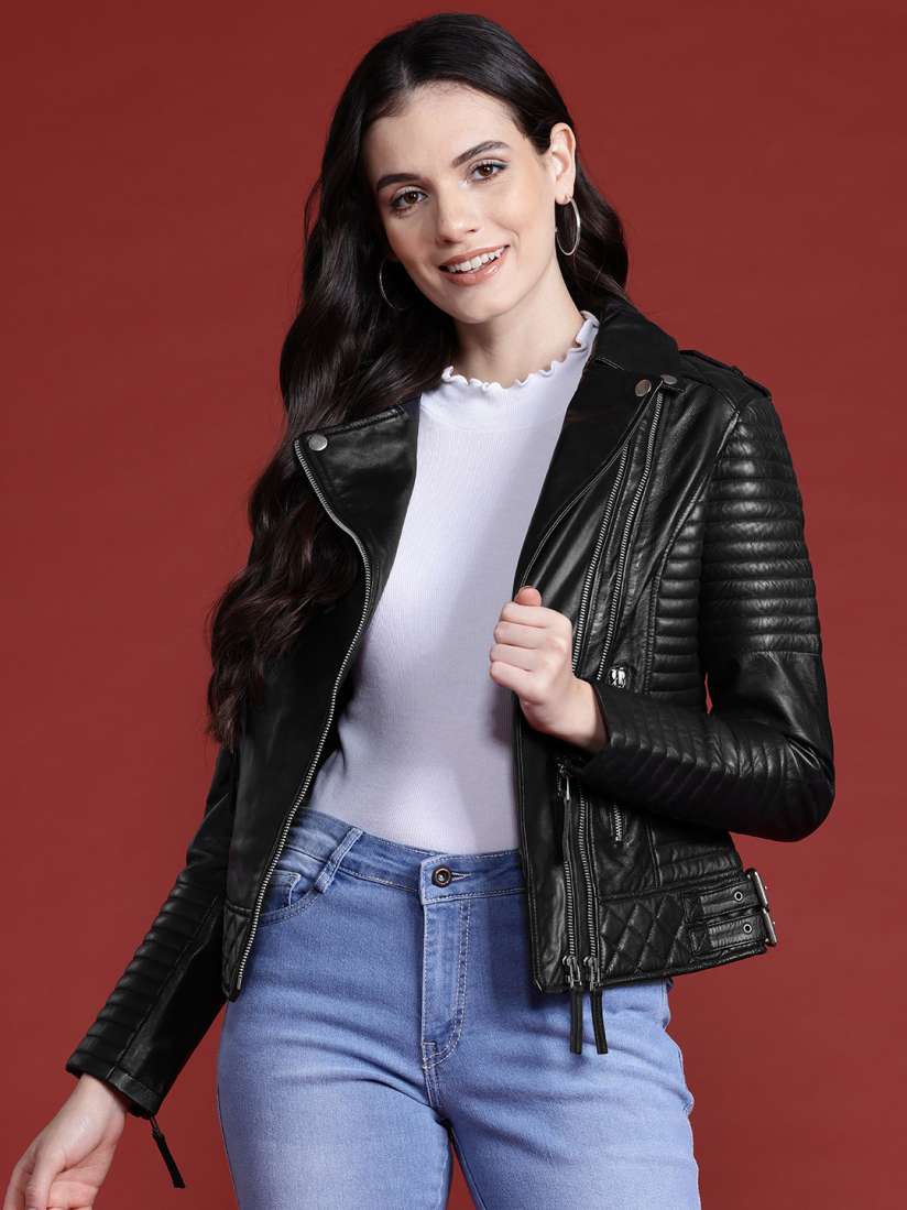 Buy Leather Retail Outdoor Leather Jacket Jackets for Women 30409314 Myntra