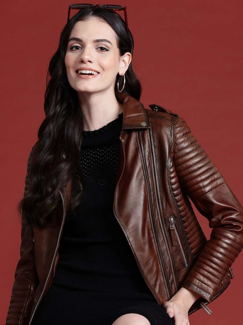 Buy Leather Retail Outdoor Leather Jacket Jackets for Women 30409320 Myntra