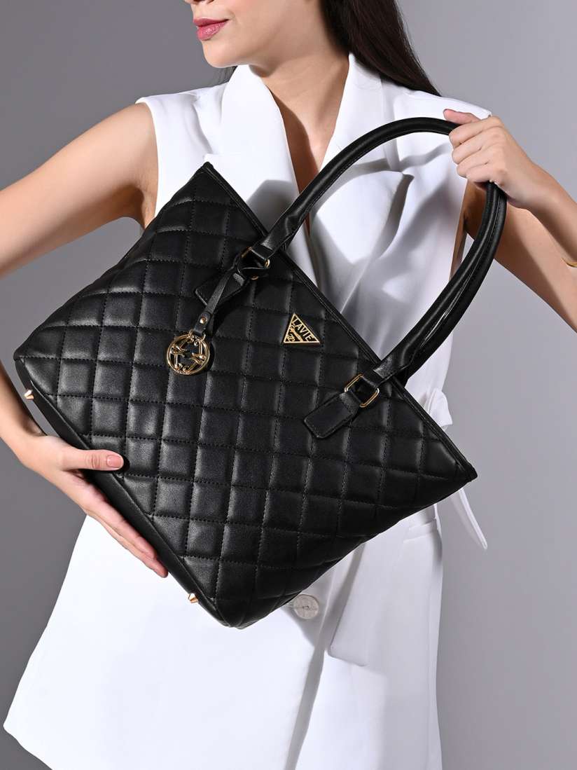 Buy LAVIE Signature Textured Boston Structured Oversized Shoulder Bag with Quilted Detail Handbags for Women 30418765 Myntra