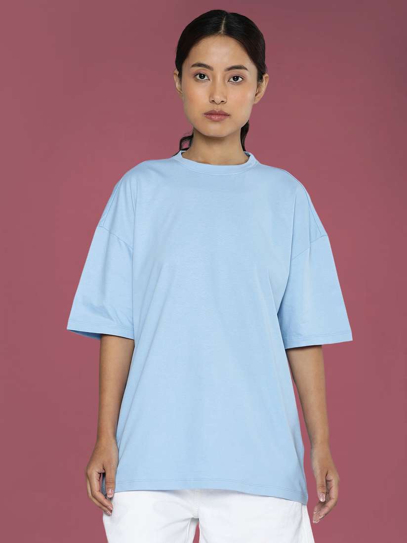 Buy DressBerry Women Solid Round Neck Cotton T-Shirt - Tshirts for 