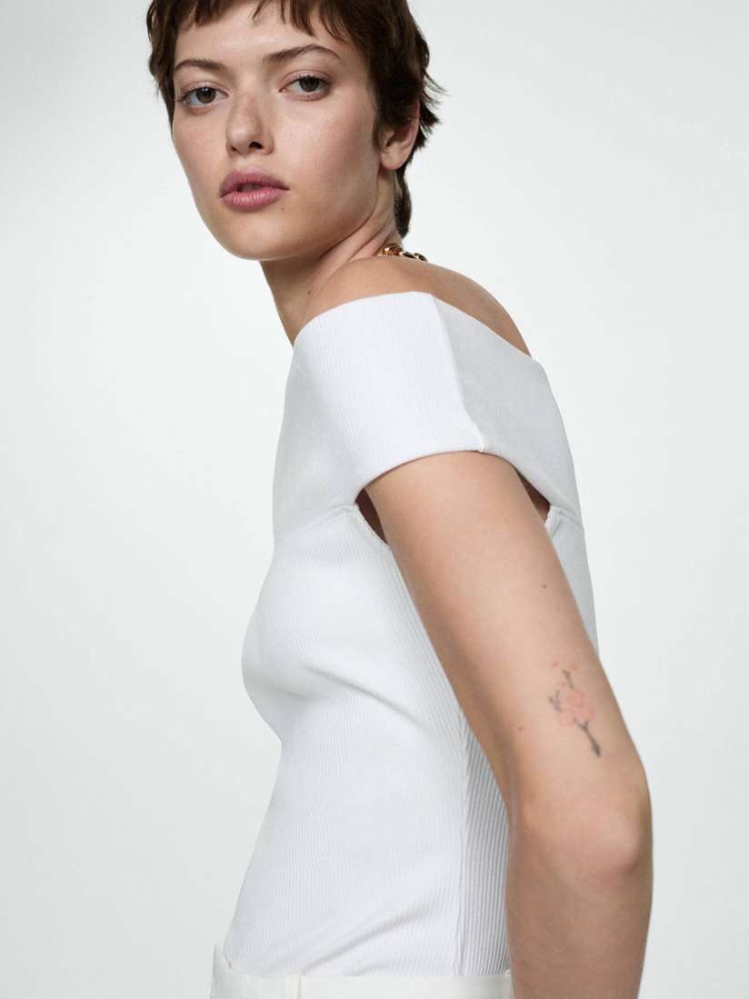 White ribbed bardot top cheap