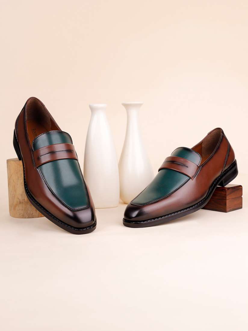 Buy LOUIS STITCH Men Tan and Green Formal Dual Shade Slip On Moccasin Shoes Formal Shoes for Men 30458210 Myntra