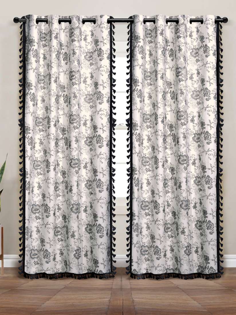Buy Myntra Elegant Homes White Grey Set of 2 Floral Long Door Curtain Curtains and Sheers for Unisex 30465138 Myntra