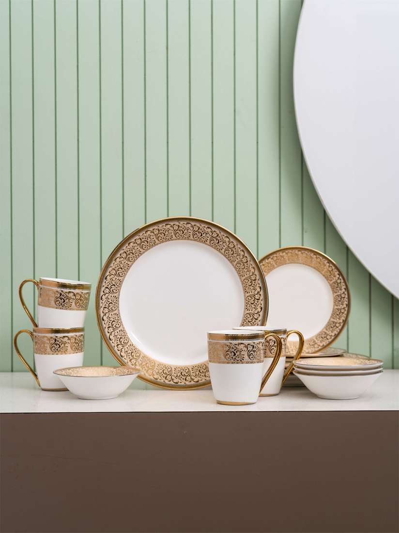 Buy CLAY CRAFT Ebony Set Of 16 White Textured Ceramic Dinner Set Dinner Set for Unisex 30466336 Myntra