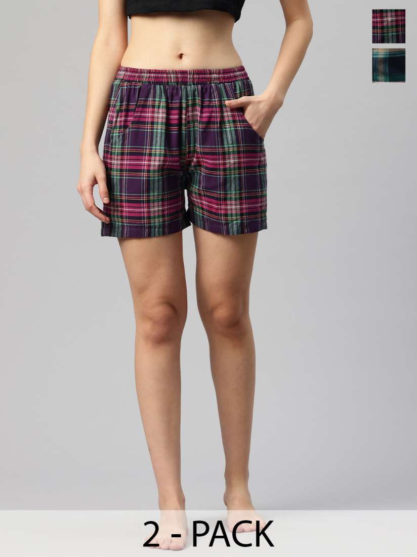Buy One Femme Women Pack of 2 Checked Lounge Shorts Lounge Shorts for Women 30476674 Myntra