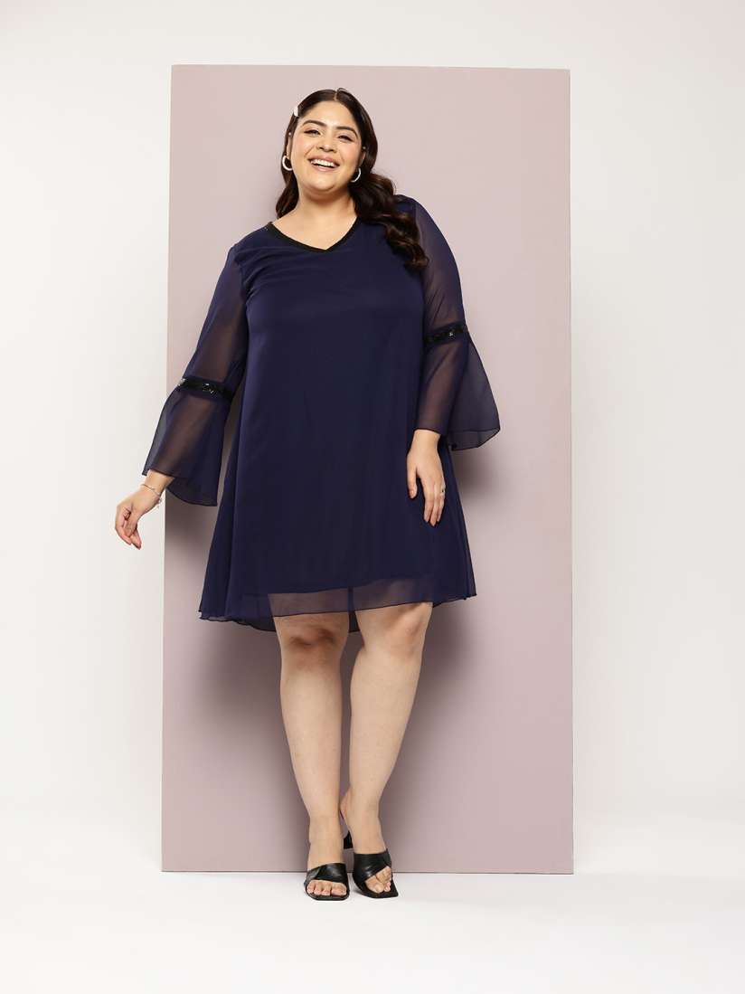 Buy Qurvii Plus Size Embellished Bell Sleeve Georgette A Line Dress Dresses for Women 30493681 Myntra