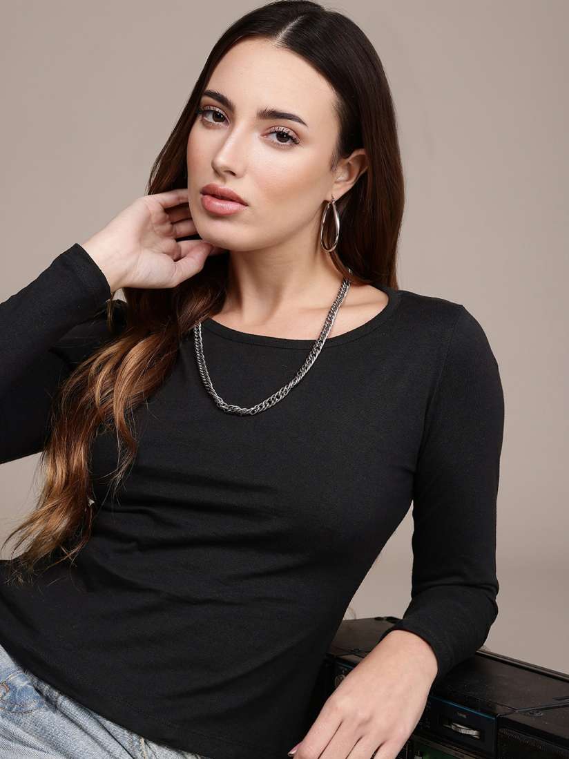 Full sleeve t shirts for womens myntra hotsell