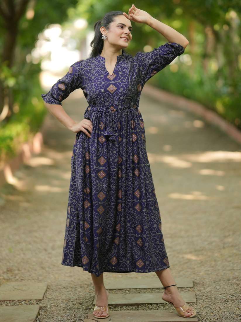Buy Libas Ethnic Motifs Print Bell Sleeve A Line Midi Dress Dresses for Women 30598033 Myntra