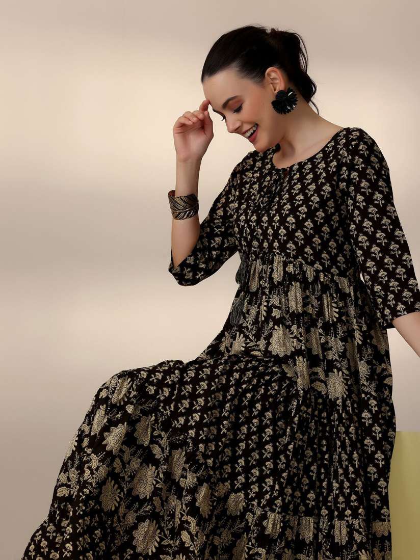 Buy Libas Floral Printed Tie Up Neck A Line Maxi Dress Dresses for Women 30653576 Myntra