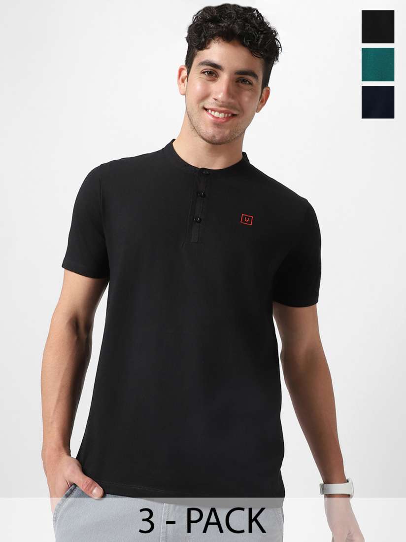 Buy Urbano Fashion Men Pack Of 3 Solid Mandarin Collar Cotton Slim Fit T Shirts Tshirts for Men 30661381 Myntra