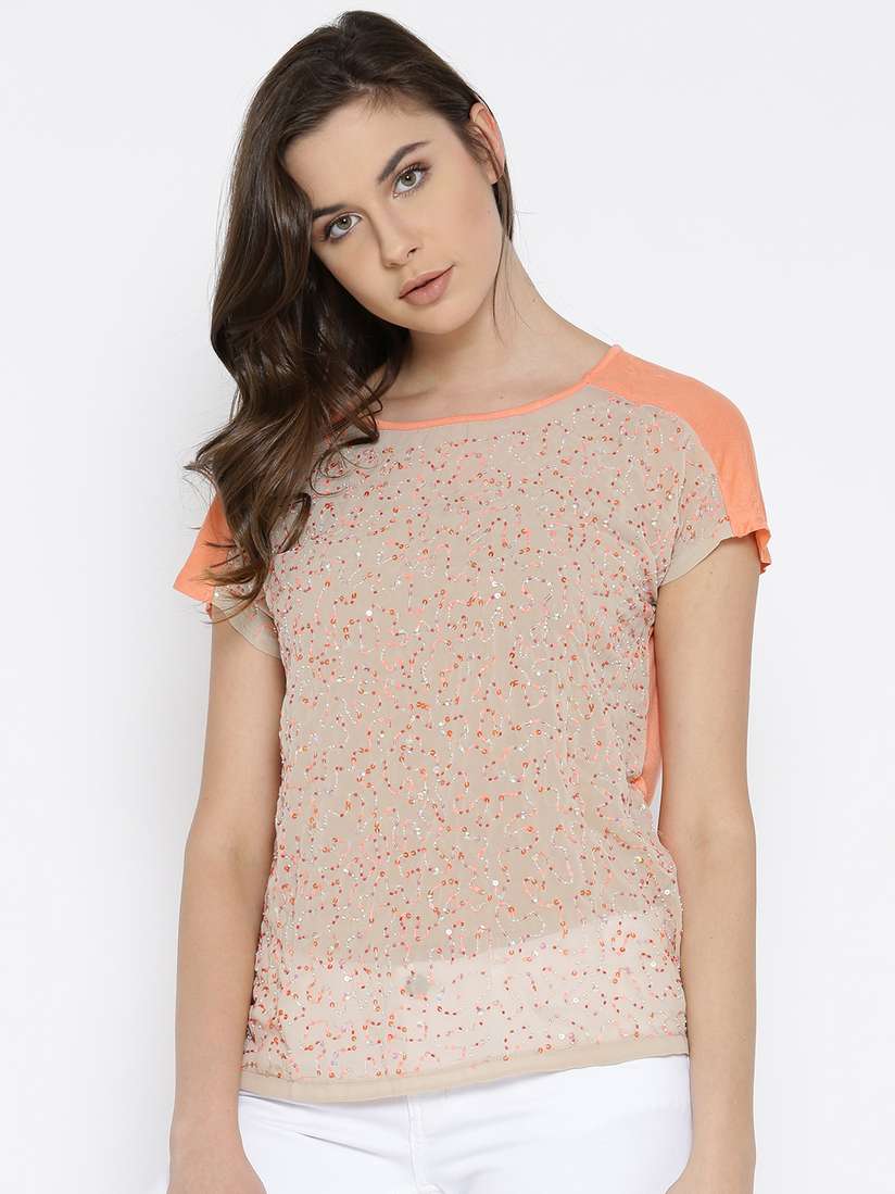 peach sequin top