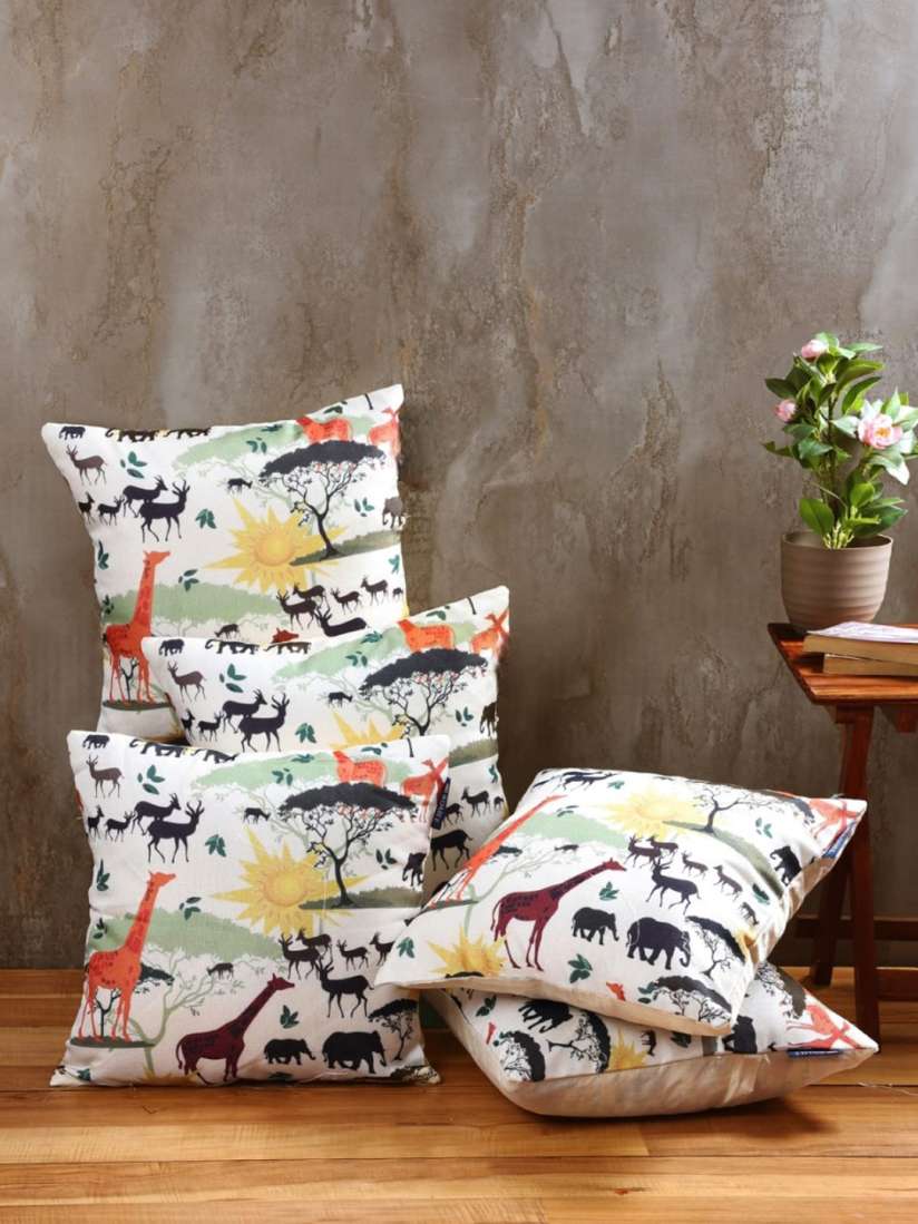 Buy Myntra Elegant Homes White Green 5 Pcs Animals Printed Jute Cotton Square Cushion Covers Cushion Covers for Unisex 30711117 Myntra
