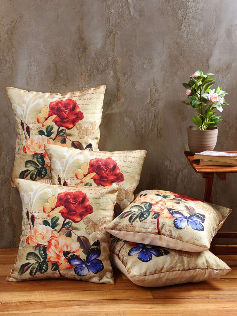 Buy Myntra Elegant Homes Peach Colored Blue 5 Pieces Floral Square Cushion Covers Cushion Covers for Unisex 30711136 Myntra