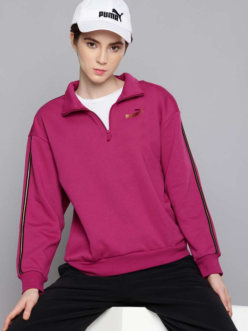 Pink Crewneck Zipper Puma MINIMAL GOLD Comfort Fit Half Zipper