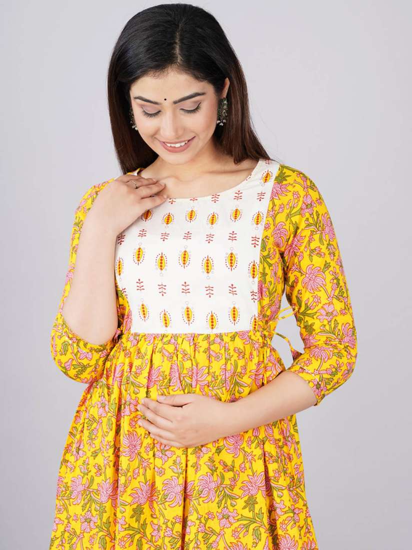 Buy MURLI KURTI Floral Printed Round Neck Cotton Fit and Flare Maternity Ethnic Dress Ethnic Dresses for Women 30742696 Myntra