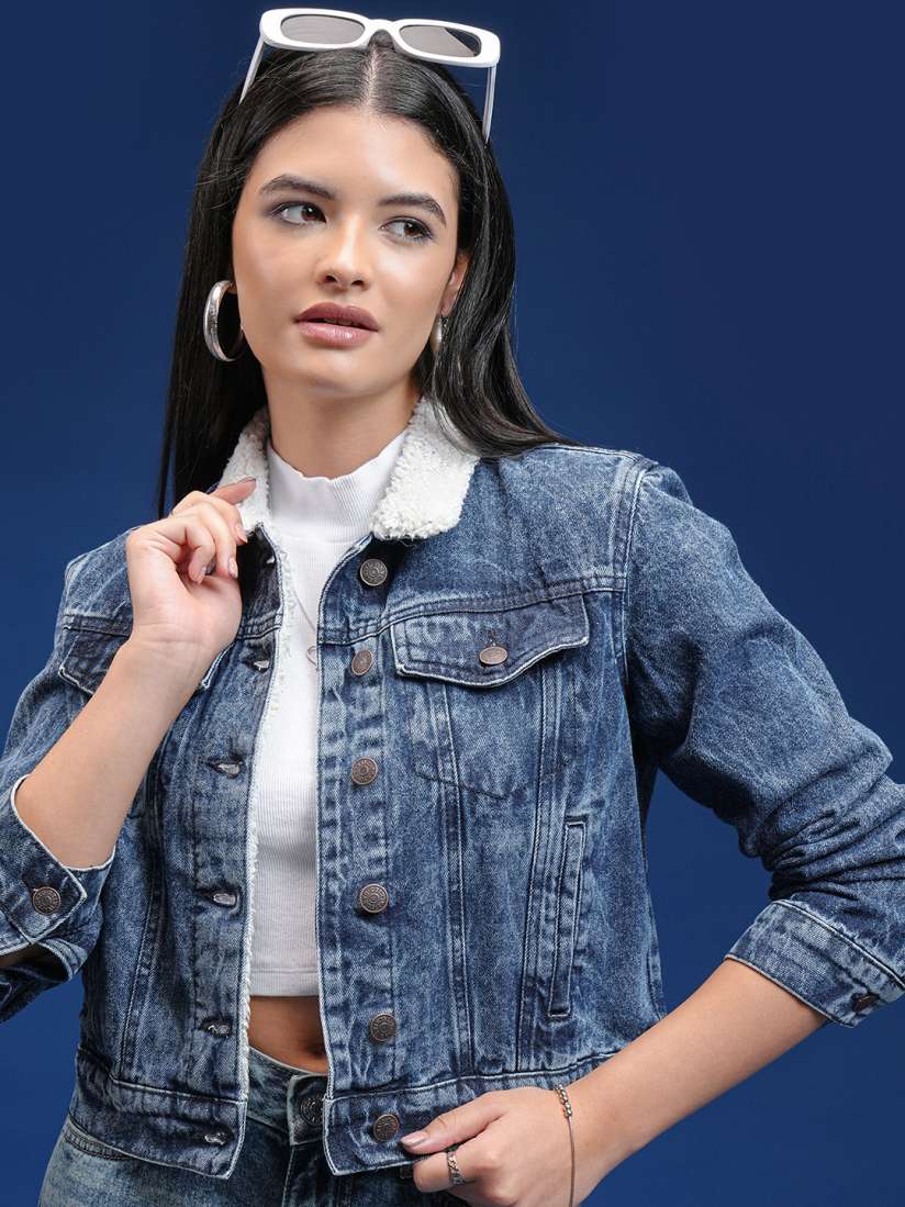Myntra women denim jacket clearance