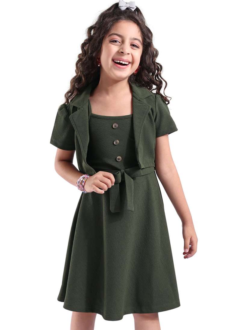 Buy Hola Bonita Girls Textured Frock With Short Sleeves Collar Neck Jacket Solid Dress Dresses for Girls 30764335 Myntra