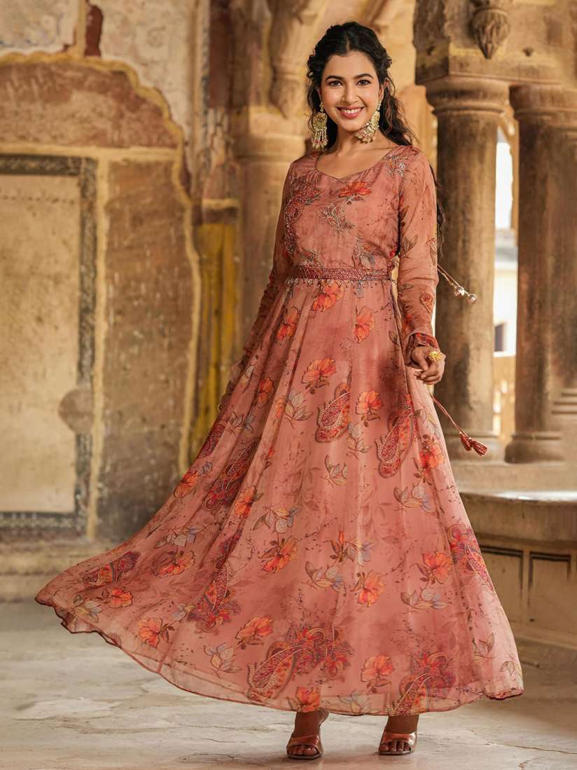 Buy SCAKHI Embroidered Fit Flare Maxi Ethnic Dresses Ethnic Dresses for Women 30834858 Myntra