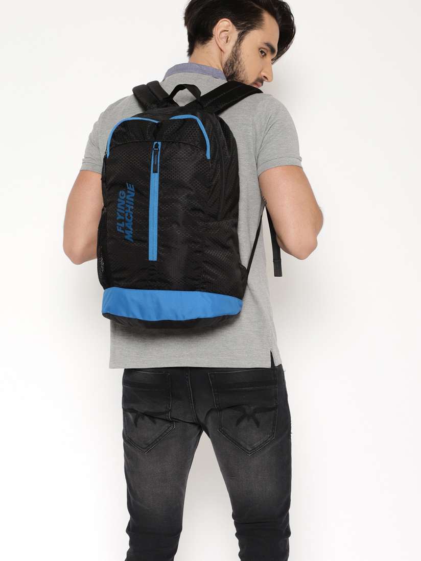 Buy Flying Machine Men Black Blue Brand Logo Backpack Backpacks for Men 3084497 Myntra