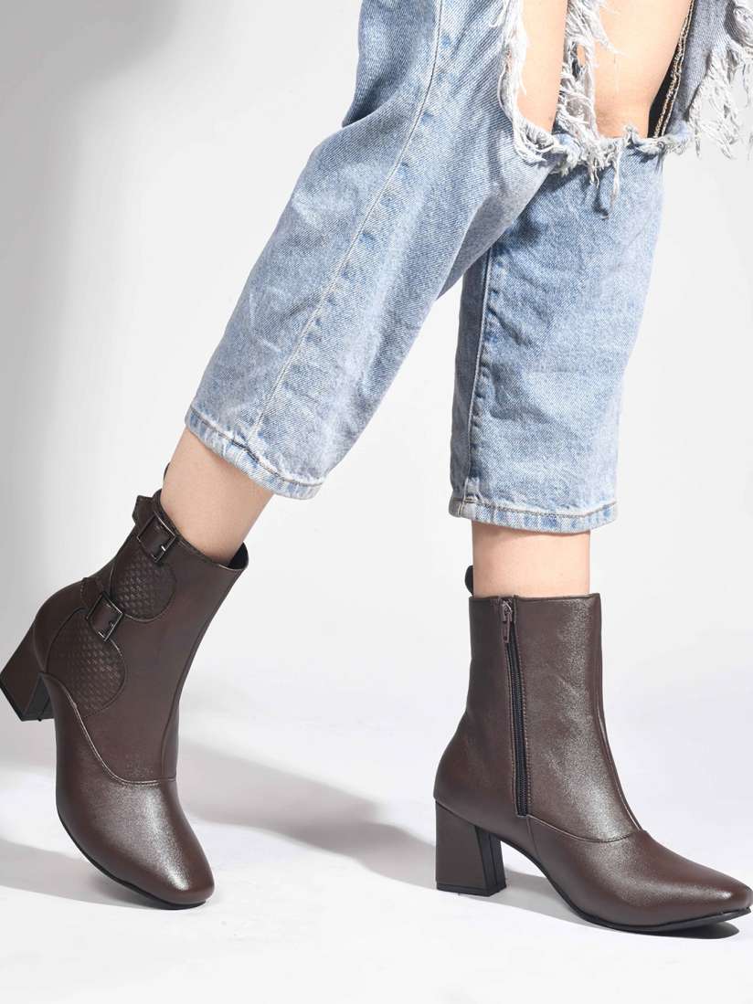 Buy SHUZ TOUCH Women Mid Calf Block Heel Regular Boots Boots for Women 30887222 Myntra