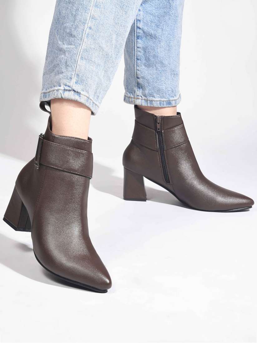 Brown ankle length boots hotsell