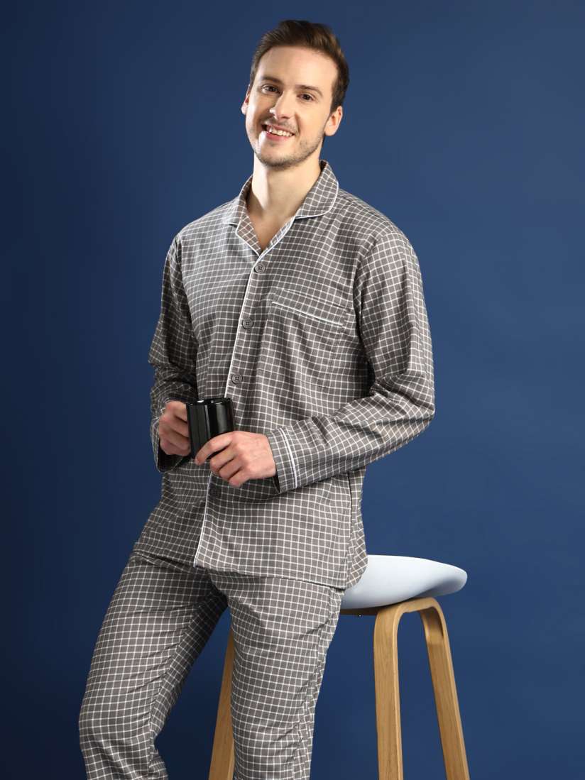 Buy Hancock Men Checked Lapel Collar Stretchable Cotton Night Suit Night suits for Men 30892291 Myntra