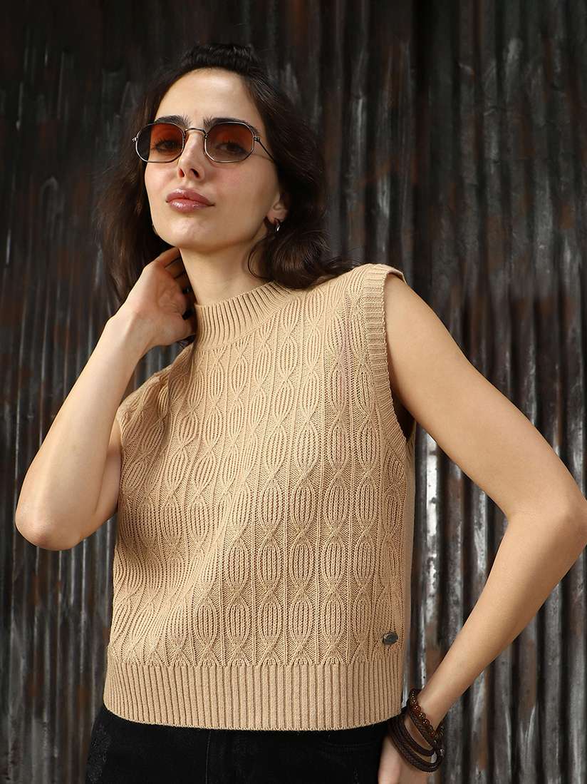 High Star Women Cable Knit Sleeveless Sweater Vest